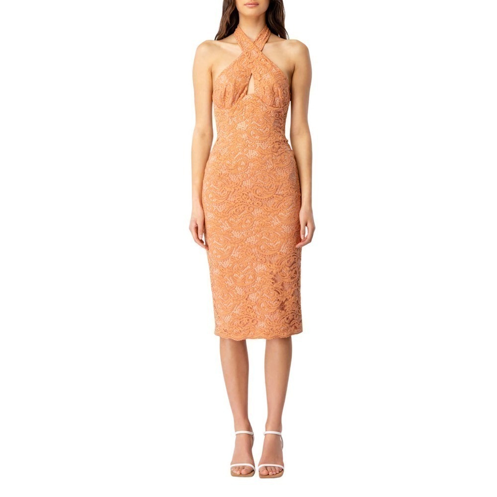 NWT Bardot Burnt Orange Riviera Crossover Halter Cutout Corset Dress • Sz 12 🗣